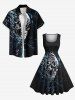Plus Size Floral Pattern Skull Print Hawaii 1950s Vintage Dress -  
