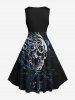 Plus Size Floral Pattern Skull Print Hawaii 1950s Vintage Dress -  