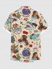 Chemise Rétro Grande Taille Imprimé Croix Floral et Crâne Style Ornée de Poche pour Homme - café lumière M