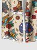 Chemise Rétro Grande Taille Imprimé Croix Floral et Crâne Style Ornée de Poche pour Homme - café lumière M