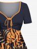 Plus Size Tropical Leaf Print Cinched Hawaii Dress -  