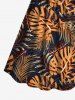 Plus Size Tropical Leaf Print Cinched Hawaii Dress -  