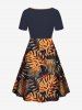 Plus Size Tropical Leaf Print Cinched Hawaii Dress -  
