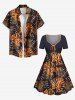 Plus Size Tropical Leaf Print Cinched Hawaii Dress -  