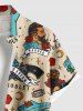 Plus Size Flowers Sharks Cross Skulls Retro Series Print Buttons Pocket Hawaii Shirt For Men -  