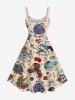 Plus Size Flowers Sharks Cross Skulls Retro Series Print Hawaii Tank Dress -  