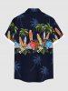 Plus Size Coconut Tree Car Tropical Flowers Surfboard Print Buttons Pocket Hawaii Shirt For Men -  