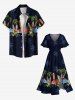 Robe Cache-Coeur Mi-longue Imprimé Arbre Florale Tropicale Grande Taille - Bleu profond 1X