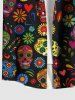 Plus Size Floral Skulls Heart Print Buttons Pocket Hawaii Shirt For Men -  