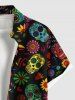 Chemise Imprimé Coeur Floral et Crâne Grande Taille avec Poches à Boutons pour Homme - Noir M