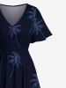Robe Cache-Coeur Mi-longue Imprimé Arbre Florale Tropicale Grande Taille - Bleu profond 5X