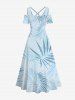 Plus Size Tropical Leaf Print Cold Shoulder Crisscross Hawaii Maxi Dress -  