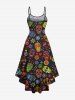 Robe Hawaiienne à Bretelle Haute Basse Fleurie Crâne Imprimée de Grande Taille - Noir 1X