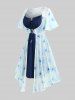 Plus Size Flutter Sleeves Floral Dress and Lace-up A Line Cami Dress Set -  