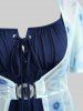 Ensemble robe fleurie à manches flottantes et robe caraco trapèze à lacets grande taille - Bleu profond 3X | US 22-24
