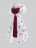 Plus Size Flutter Sleeves Floral Dress and Lace-up A Line Cami Dress Set -  