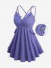Plus Size Floral Applique Textured Pockets Crisscross Strappy Solid Cami Top -  