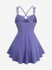 Plus Size Floral Applique Textured Pockets Crisscross Strappy Solid Cami Top -  