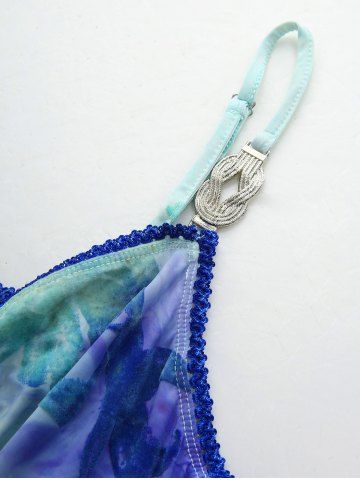 Plus Size Tie Dye Print Floral Flocking Surplice Handkerchief Cami Top