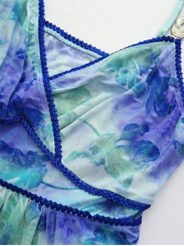 Plus Size Tie Dye Print Floral Flocking Surplice Handkerchief Cami Top