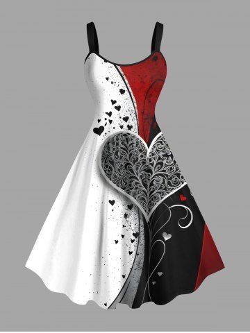 Plus Size Heart Ink Painting Splatter Curve Print Hawaii A Line Tank Dress - MULTI - 4X