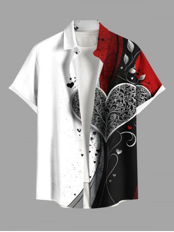 Plus Size Heart Ink Painting Splatter Curve Print Hawaii Button Pocket Shirt For Men - MULTI - L
