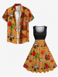 Tenue de Plage pour Couples en Forme de Cœur Rose et Crâne Grande-Taille - Noir 