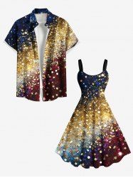 Glitter Galaxy Sequins Print Plus Size Matching Hawaii Beach Outfit For Couples -  