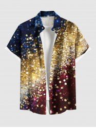 Plus Size Glitter Galaxy Sequins Print Hawaii Button Pocket Shirt For Men -  