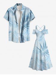 Tropical Leaf Print Plus Size Matching Hawaii Beach Outfit For Couples -  
