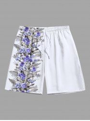 Short de Plage de Grande Taille Imprimé de Feuilles de Fleurs - Blanc L