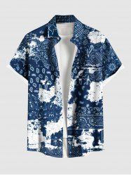 Plus Size Ethnic Paisley Mottled Print Hawaii Button Pocket Shirt For Men -  