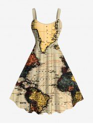 Plus Size Cruise Map Print Hawaii Tank Dress -  