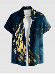 Chemise D'Eté Peinture Eclaboussée Poisson de Mer Imprimée avec Poche de Grande Taille avec Boutons - Bleu 3XL