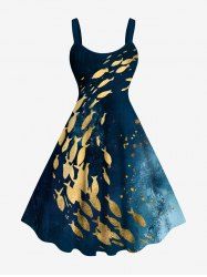 Robe Hawaïen Peinture Eclaboussée Poisson Océan Imprimés de Grande Taille - Bleu 2X