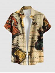 Plus Size Cruise Map Print Buttons Pocket Hawaii Shirt For Men -  