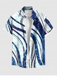 Plus Size Bubble Spotted Curve Colorblock Print Hawaii Button Pocket Shirt For Men -  