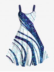 Plus Size Bubble Spotted Curve Colorblock Print Hawaii A Line Tank Dress -  