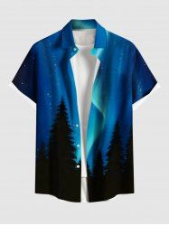 Plus Size Galaxy Star Trees Light Beam 3D Print Buttons Pocket Hawaii Shirt For Men -  