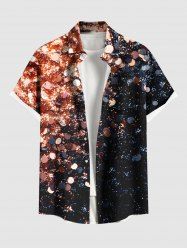 Plus Size Glitter Galaxy Sequins Print Hawaii Button Pocket Shirt For Men -  