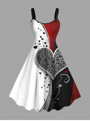 Plus Size Heart Ink Painting Splatter Curve Print Hawaii A Line Tank Dress -  
