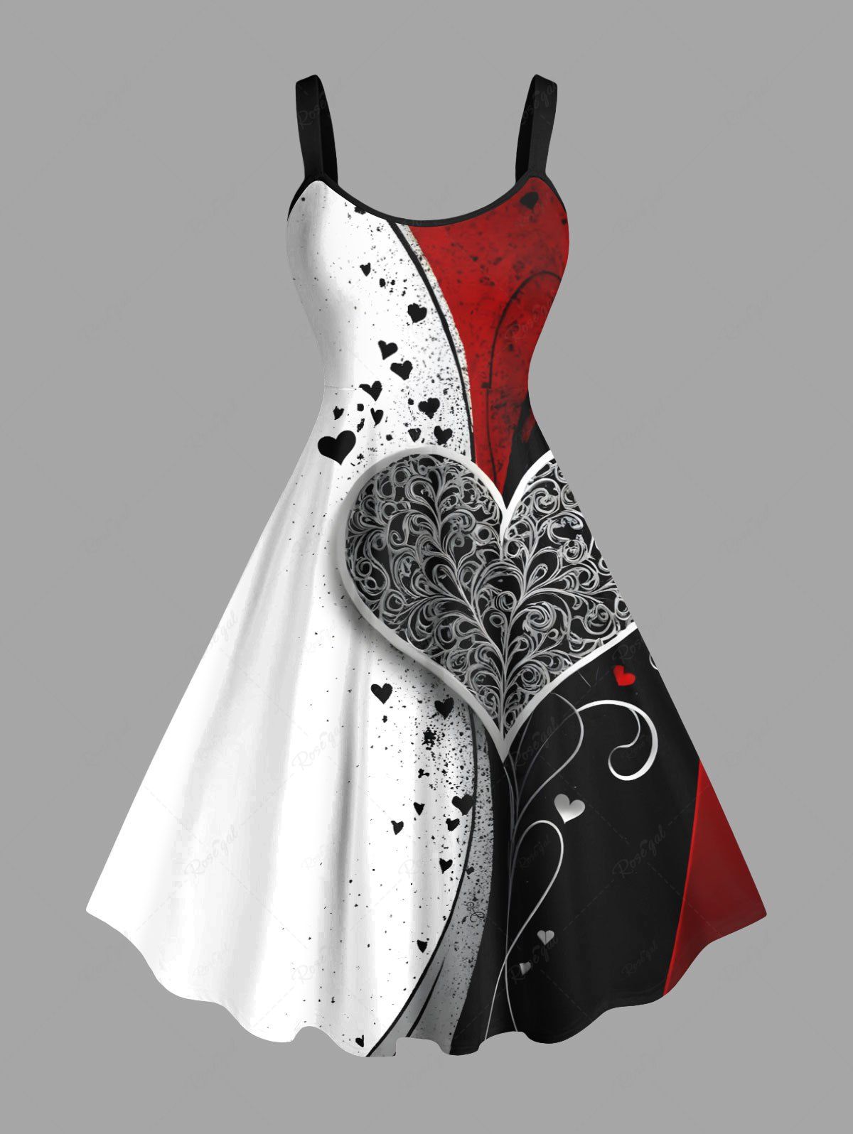 Unique Plus Size Heart Ink Painting Splatter Curve Print Hawaii A Line Tank Dress  