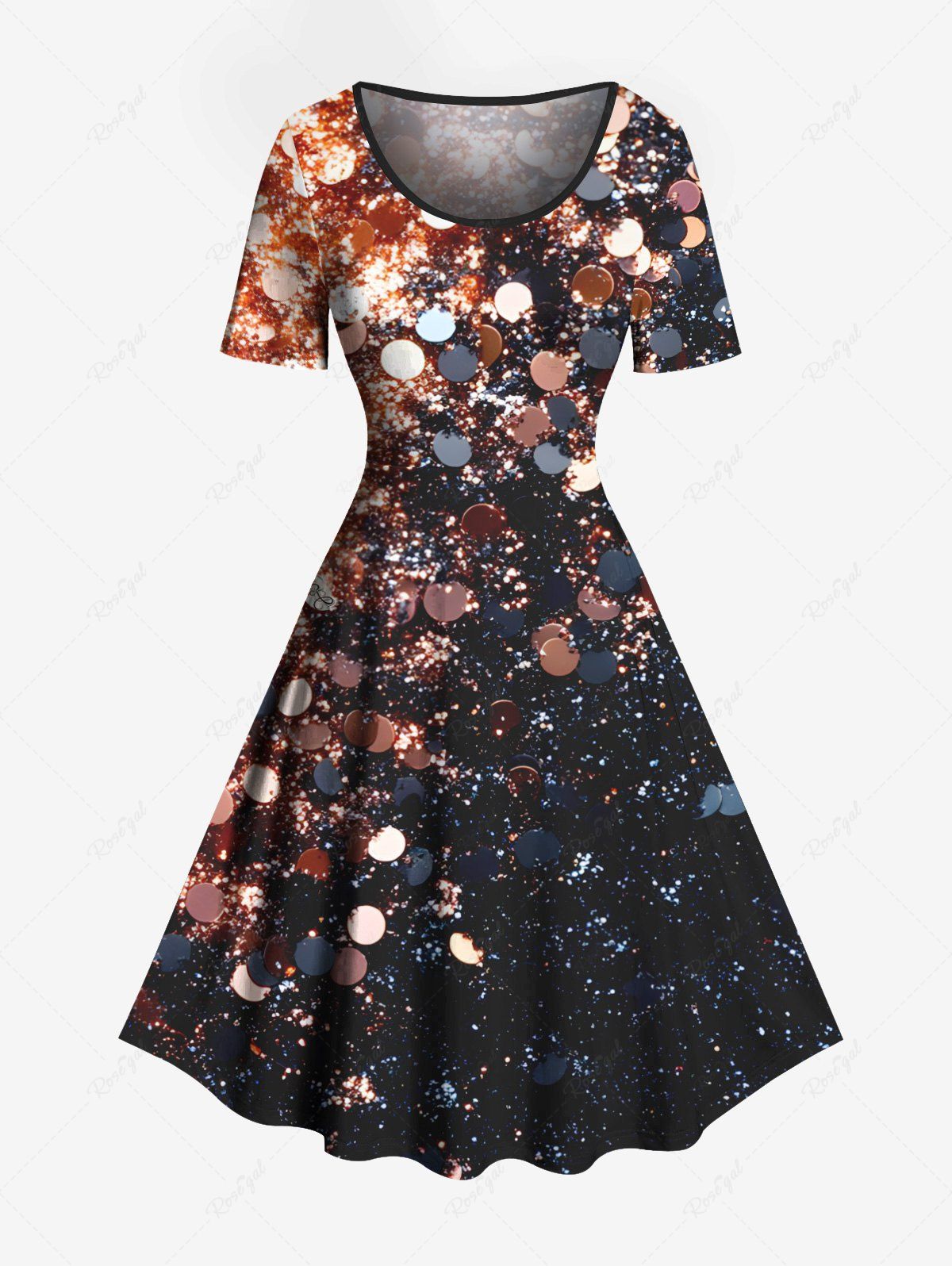 Shops Plus Size Glitter Galaxy Sequins Print Hawaii Vintage A Line Dress  
