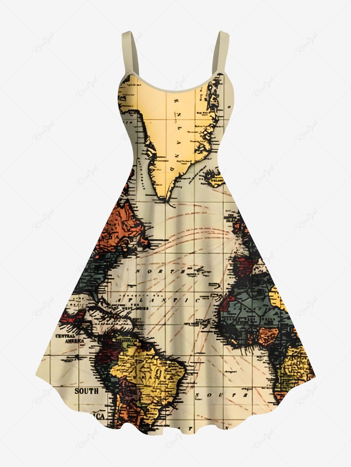 Fashion Plus Size Cruise Map Print Hawaii Tank Dress  