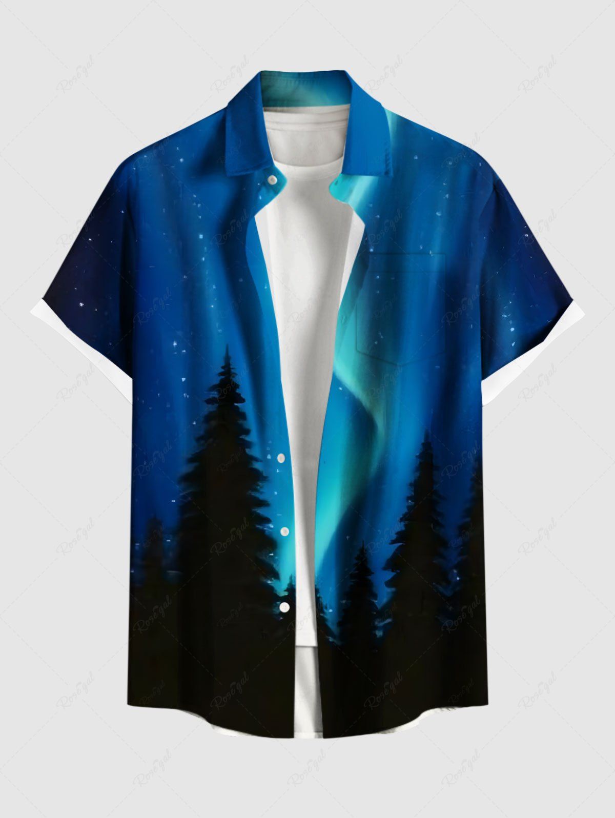 Latest Plus Size Galaxy Star Trees Light Beam 3D Print Buttons Pocket Hawaii Shirt For Men  