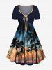 Coconut Tree Tropical Flowers Seascape Print Plus Size Matching Hawaii Beach Outfit For Couples -  