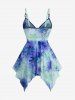 Plus Size Tie Dye Print Floral Flocking Surplice Handkerchief Cami Top -  