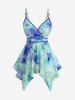 Plus Size Tie Dye Print Floral Flocking Surplice Handkerchief Cami Top -  