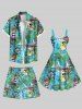 Plus Size Coconut Tree Tropical Leaves Sailboat Duck Print Hawaii Cruise Drawstring Beach Shorts For Men -  