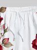 Plus Size Rose Flower Leaf Heart Print Hawaii Drawstring Beach Shorts For Men -  